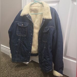 Women's Vintage Key Imperial Denim And Fleece Sherpa Jacket Size 48 Chest